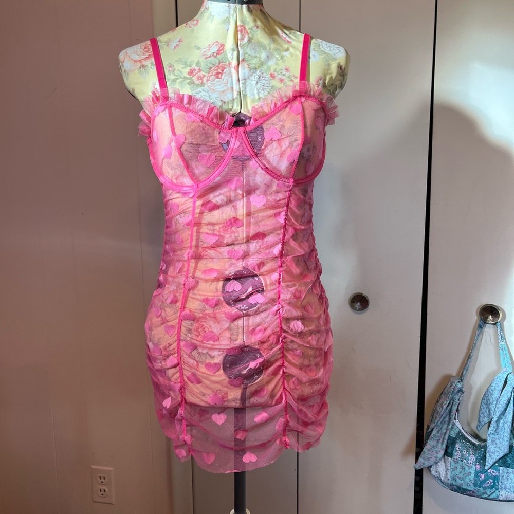 Sexy Pink Sheer Lingerie Dress